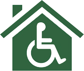 Wheelchair user in a house - BP logo