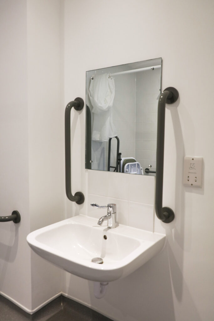 Lowered sink with grab rails